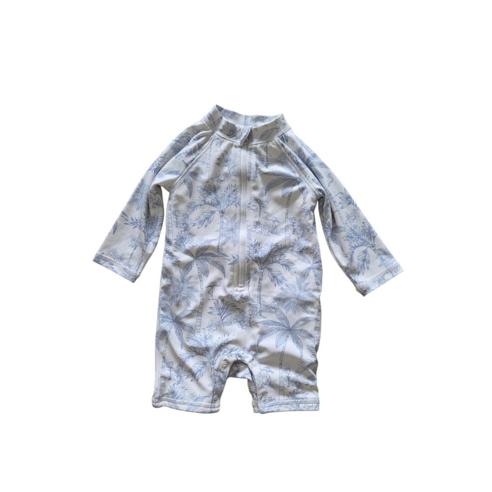 Janie and Jack Rashguard Bathing Suit Girl Boy 6-12 Months Palm Zip Front UPF 50